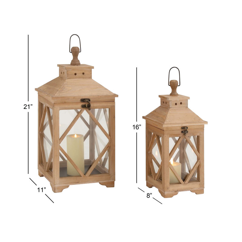 Loon Peak® 2 Piece Evansville Tall Wood Candle Lantern Set & Reviews Wayfair